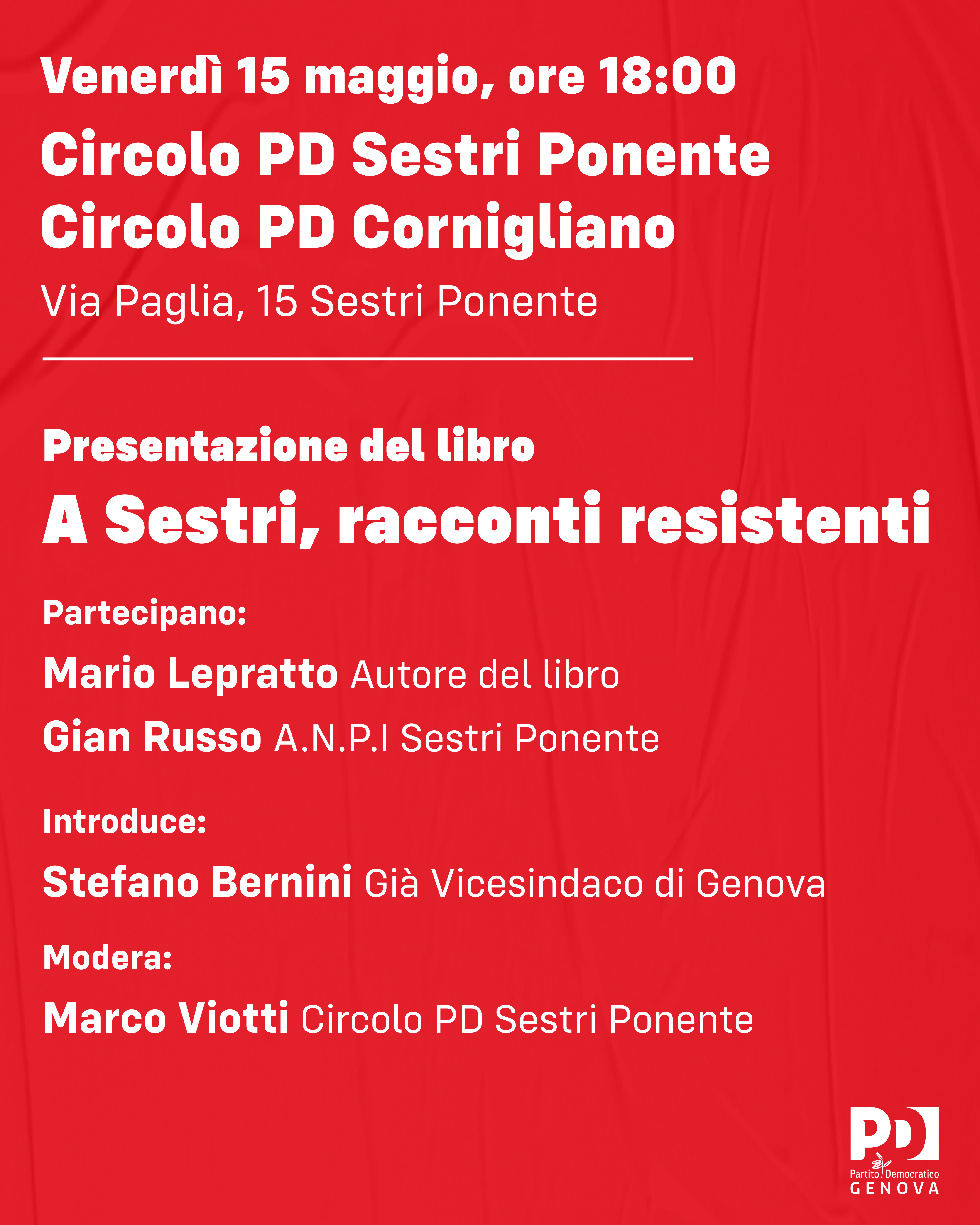 Presentazione del libro "A Sestri, racconti resistenti" di Mario Lepratto.